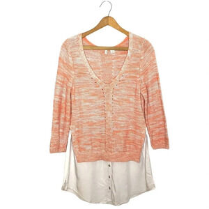 Anthropologie Moth Aselin Sweater Top Layered Look Knit Blouse Medium Peach Pink